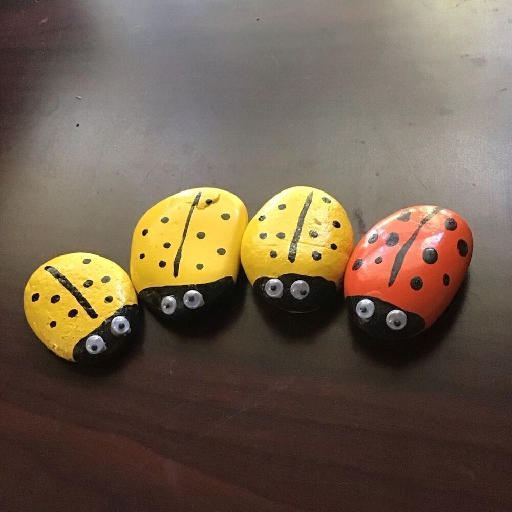 Handmade LadyBug Paper Weights, NEW, yellow and orange, Whimsical